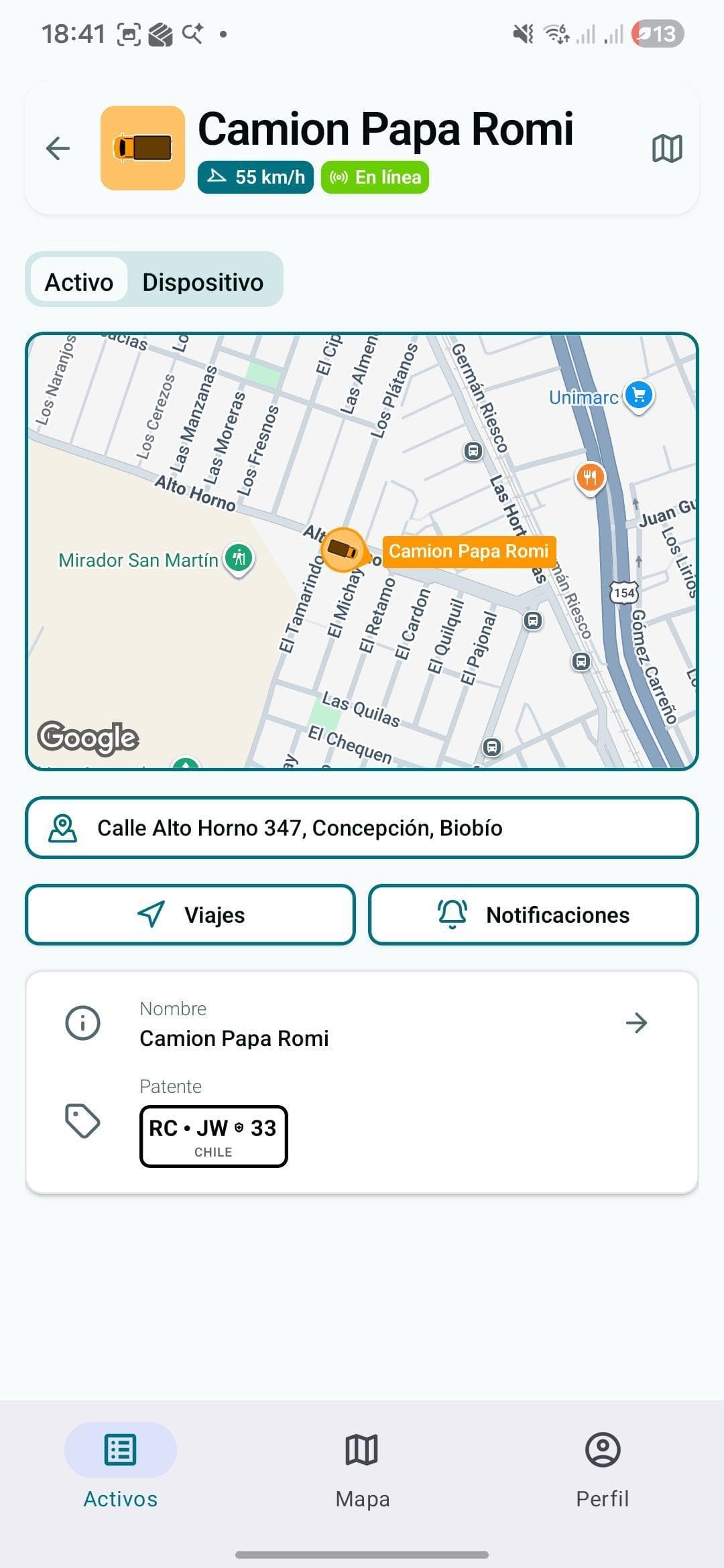 Pantalla de Atlas Mobile con detalle de un activo y métricas operativas